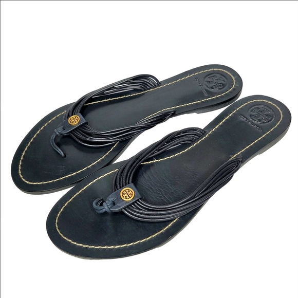 Tory Burch Sienna Navy Blue Strappy Leather Flip Flop Sandals Women's Size 8.5 - Picture 1 of 14